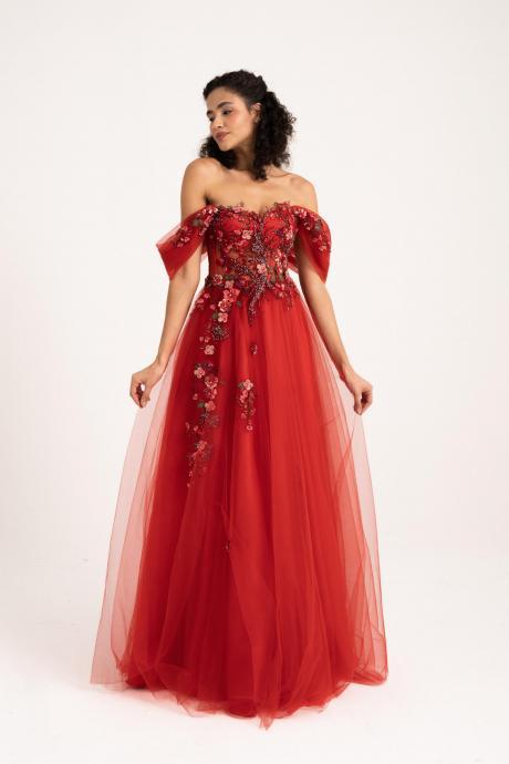 Red wedding dress, tulle corset dress, prom dress ball gown, fairy dress, photoshoot dress, non traditional wedding dress